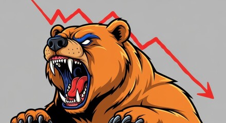 Angry Bear Roaring Representing a Stock Market Decline