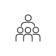 Clean line icon showing a hierarchy structure with a leader and connected team members. Ideal for representing leadership roles, organization charts, teamwork, management structure, business workflow.