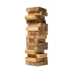 Stacked wooden block tower challenging balance and stability