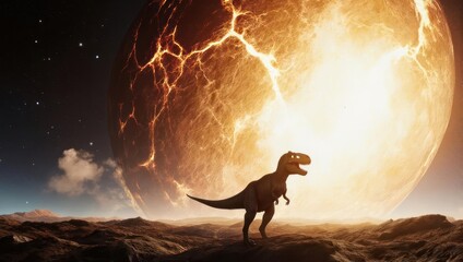 Dinosaur Facing Impending Asteroid Impact, End of Cretaceous Era.