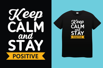 Black t shirt with bold colorful text graphic that says stay positive and a skull wearing sunglasses