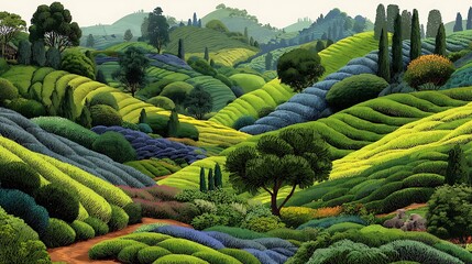 Serene landscape of layered hills and nature beauty high resolution picture