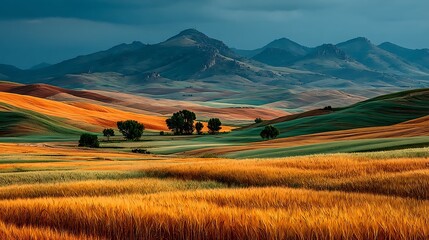 Serene valley landscape with winding path high resolution picture