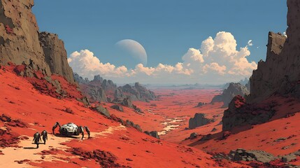 Stunning alien desert terrain with deep blue river high resolution picture