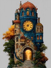 Stunning blue castle architecture with glowing windows high resolution picture