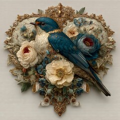 Stunning decorative artwork with bird and roses high resolution picture
