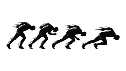 Dynamic sprint runner silhouette sequence isolated on white background, Vector