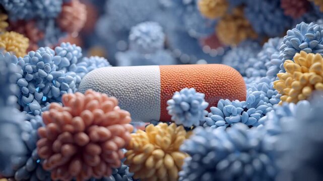 Close-up receptor selectivity visualized as geometric matching fit between therapeutic capsule and surface topology, receptor targeted treatment