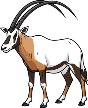 Scimitar-Horned Oryx with curved horns vector illustration