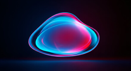 Abstract luminous shape against dark background with vibrant pink and cyan hues