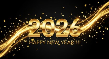Happy New Year 2026 Celebration with Golden Confetti