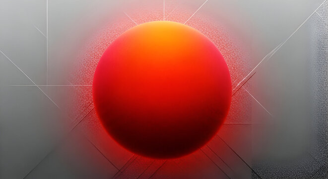 Abstract red orb with radiating glow and line accents against a gray backdrop