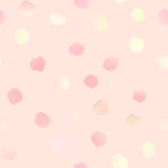 Shiny hand drawn dotted seamless pattern. Vector grunge textured foil gradient circles on pastel pink background. Festive holiday abstract texture for decor, design, fabric, gift wrapping paper, cover