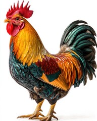 Fototapeta premium Colorful rooster with bright red comb, isolated on white