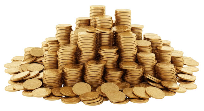 Pile of gold coins transparent background cutout png