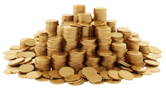 Pile of gold coins transparent background cutout png