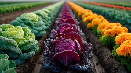 Vibrant farm landscape filled with fresh vegetables high resolution picture