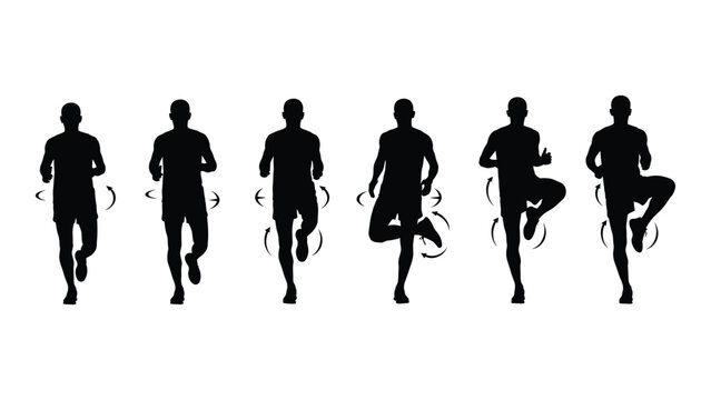 Running drills and form silhouette series isolated on white background, Vector