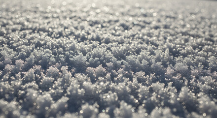 Obraz premium Close-up view of intricate snow crystals and sparkling ice formations on a frozen surface during a chilly winter season