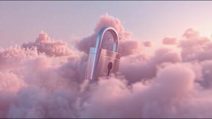 Pastel cloud pink padlock lock security privacy data protection safe cyber network float serene sky, secure cloud encryption padlock privacy data protection safety concept dreamy soft gradient sky - Powered by Adobe