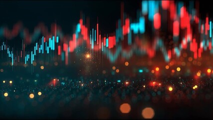 Neon bokeh data analytics finance trading chart graph market technology abstract glow pulses across digital landscape, dynamic risk and opportunity with futuristic energy neon chart financial graph - Powered by Adobe