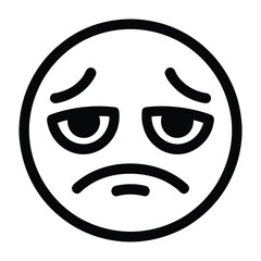 Obraz premium A black outline sad face emoji with a downturned mouth and heavy eyelids, conveying sadness, disappointment, or melancholy