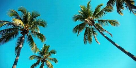 Tropical Paradise  Lush Green Palm Trees Reaching for a Vibrant Azure Sky