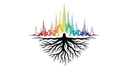 Fototapeta premium Vibrant sound wave rising from tree roots, symbolizing growth and connection