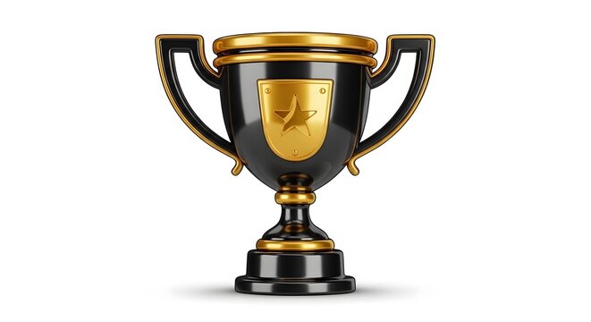 Elegant black and gold trophy symbolizing victory and achievement on white background