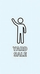 Yard Sale Icon with Waving Person Stick Figure on Light Blue Background