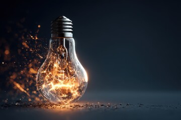 Genesis of a Breakthrough - A Light Bulb Explodes with Incandescent Power and Fiery Sparks.