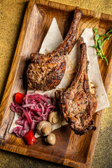 Grilled lamb chops with pickled vegetables
