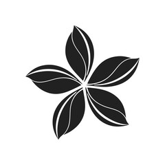 Stylized floral motif design with five black petals on transparent background