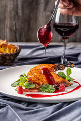 Festive duck with berry sauce