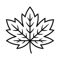 A simple black and white outline drawing of a maple leaf, featuring its characteristic lobed shape and prominent veins, clean
