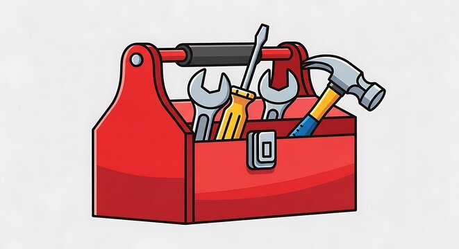 Red Toolbox Filled With Assorted Hand Tools. - Powered by Adobe