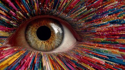 Chromatic echoes in the iris of human perception. Print ready. Kaleidoscopic world through the volumetric iris of color. Copy space. Professional photo.