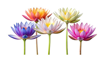 Five stunning and vibrant water lilies in a captivating floral arrangement
