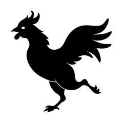 Dynamic black silhouette of a rooster in motion silhouette