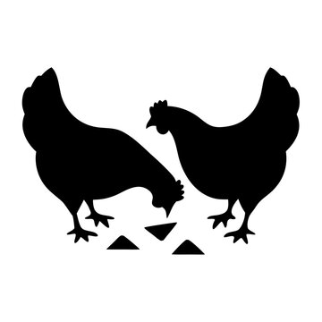 black chickens pecking food clip art preview