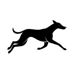 Elegant black silhouette of a dog running with grace silhouette