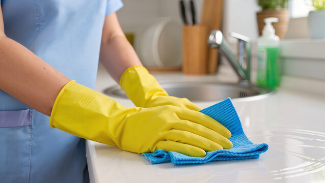 cleaning the kitchen