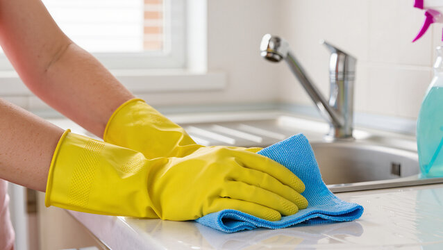 cleaning the kitchen