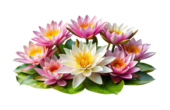 Beautiful water lilies featuring soft pastel pink and white colors arranged artfully
