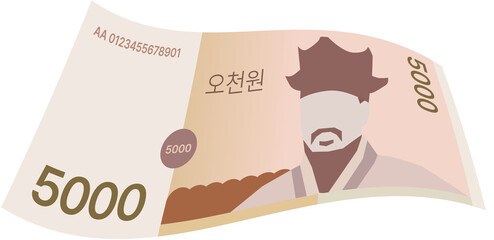 Korean 5000 Won Banknote Stack - Five Thousand KRW Bundle PNG