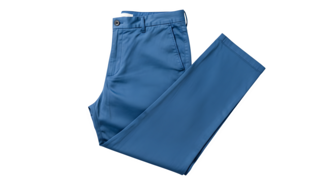 Blue casual mens trousers, folded neatly, isolated on transparent background