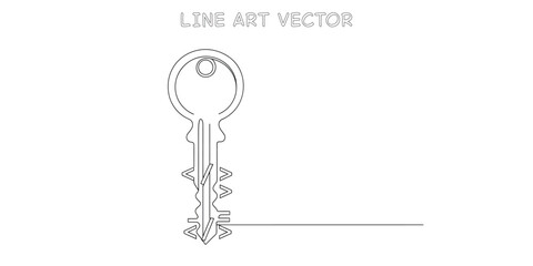 Complex mechanical key with jagged teeth bits in line art