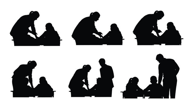 Teacher and student interaction silhouettes isolated on white background, Vector - Powered by Adobe