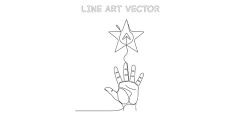 Hand pointing upward at a star shape containing a navigation arrow direction symbol