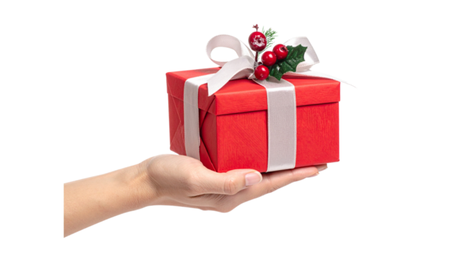 Hand Gift Christmas element with white background